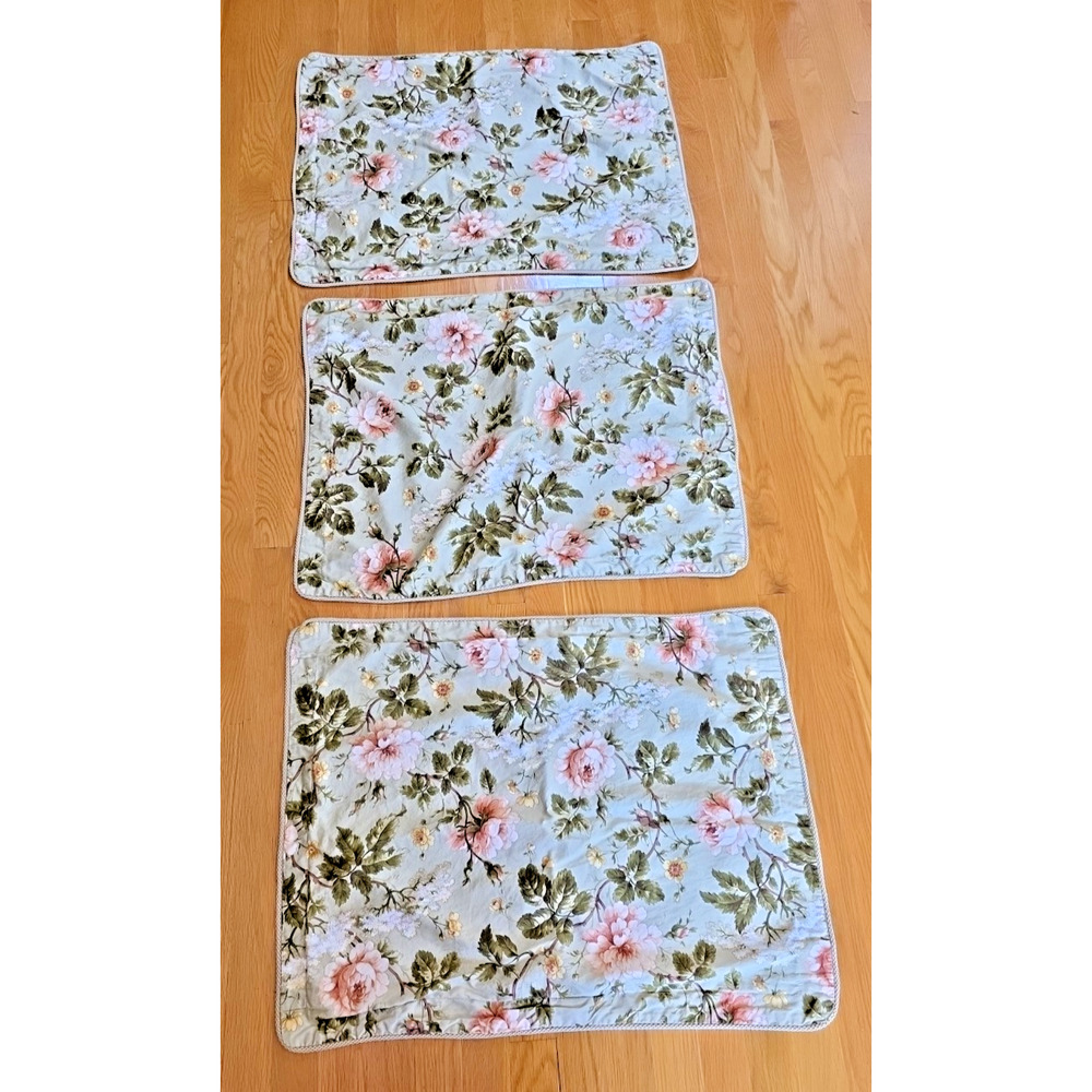 Ralph Lauren Yorkshire Rose Floral Sage Pillow Shams 3 Corded Edge VTG